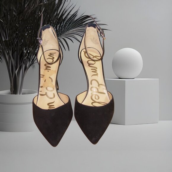 Sam Edelman Shoes - Elegant Sam Edelman Harlow Genuine Black Suede Ankle Strap Pumps, US 10M